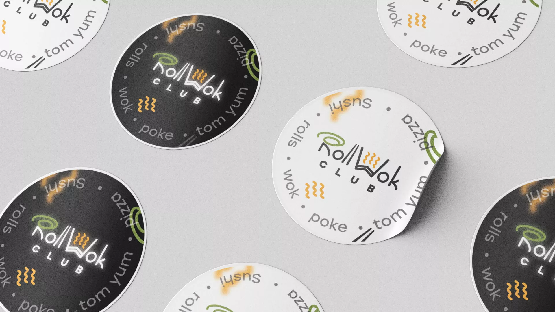Разработка наклеек для суши-бара «Roll Wok Club» в Бирюсинске